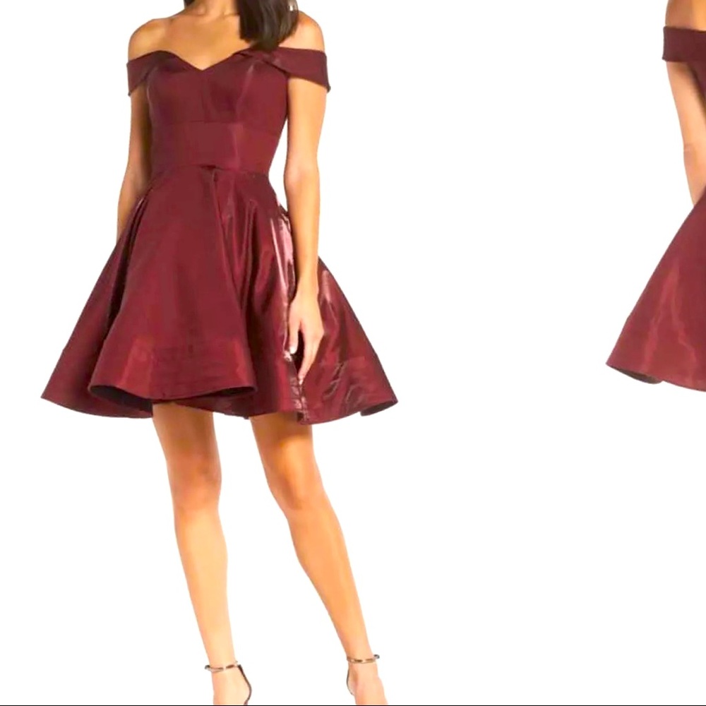 Off the shoulder shimmer party dress by XSCAPE